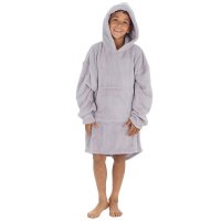 18C867: Kids Plush Oversized Heavy Knit Hoodie- Grey (One Size - 7-13 Years)